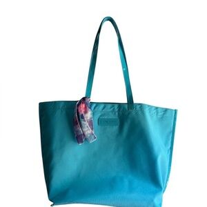Lancome Blue Tote with Patterned Scarf